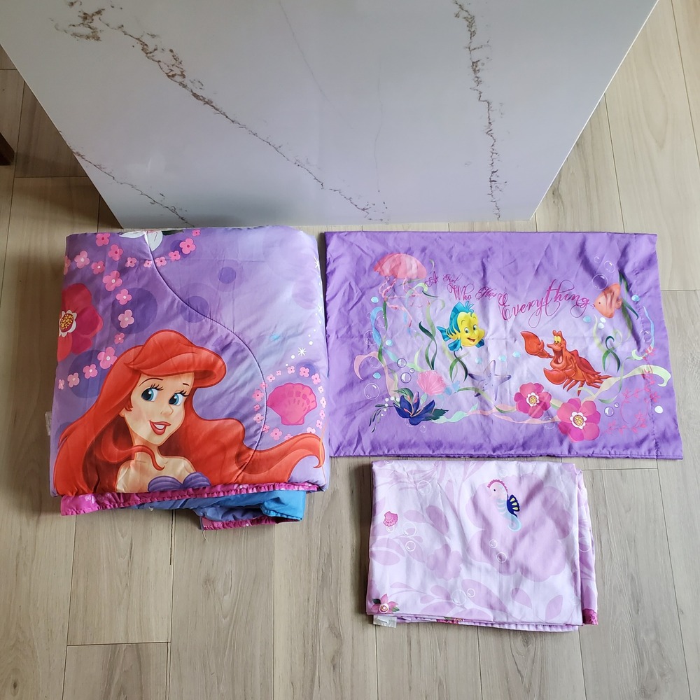 VTG Disney Little Mermaid Comforter Sheets Pillowcase Twin Reversible Bedding
